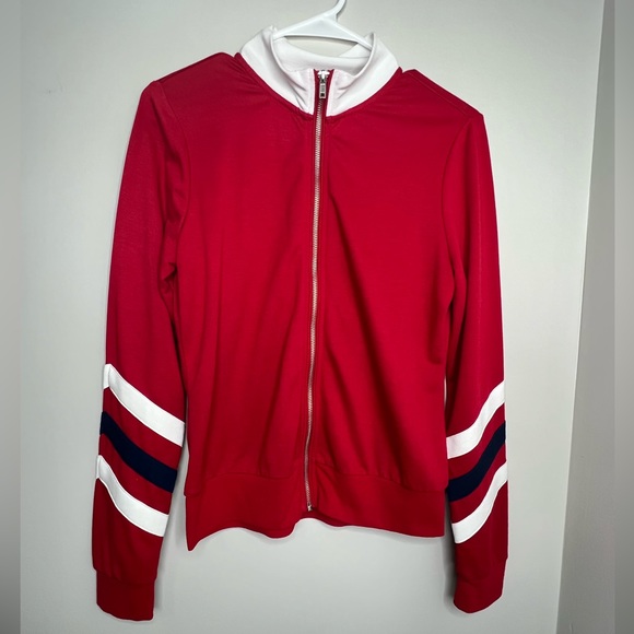 Younique Jackets & Blazers - YOUNIQUE - small - red, white, black track jacket. Zip front.
